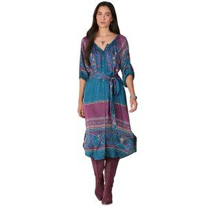 Sundance La Villette Luxe Boho Paisley Floral Tunic Midi Shirt Dress Size XXL
